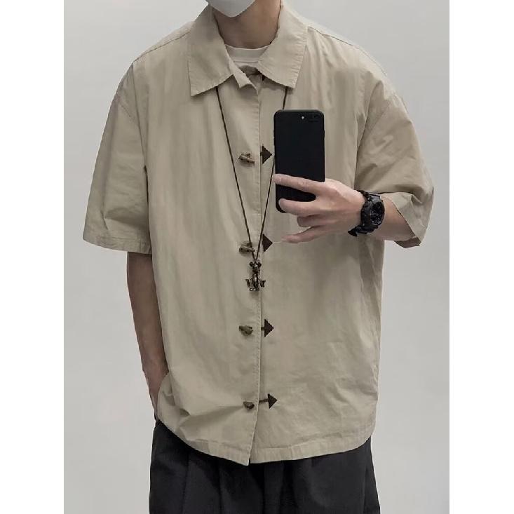 2024 Новая ретро-рубашка для летней мужской одежды, гонконгский стиль, студенческая свободная, маленький и популярный дизайн, забавный мужской топ, верхняя одежда