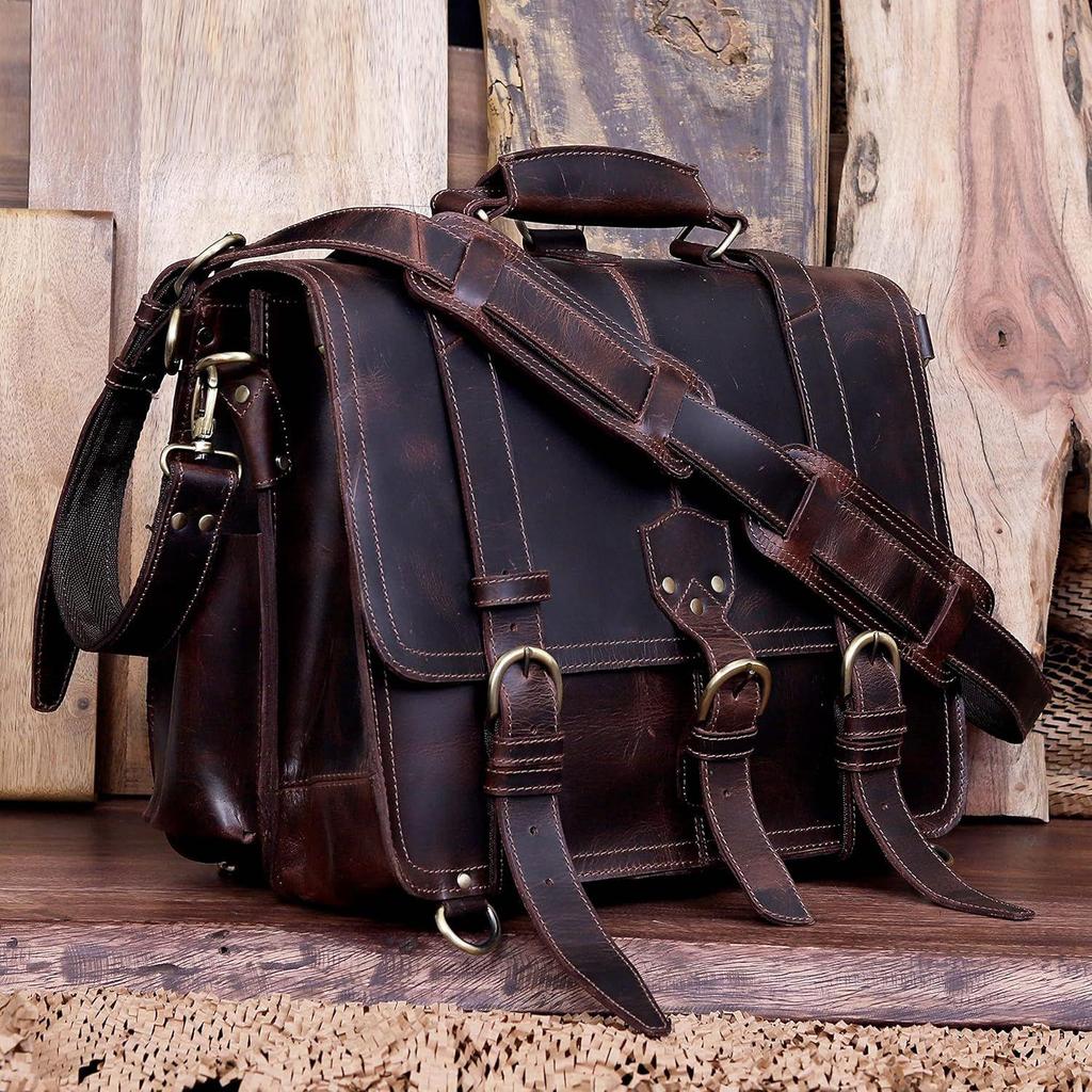 Leather Briefcase Laptop Messenger Bags for Men and Women Best Office College Briefcase Shoulder Bag