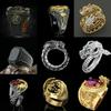 Cool Men Golden Dragon Rings Silver Color Fashion Red AAA Zircon Hip Hop Motorcycle Punk Party Jewelry Gift Size 6-13 Wholesale
