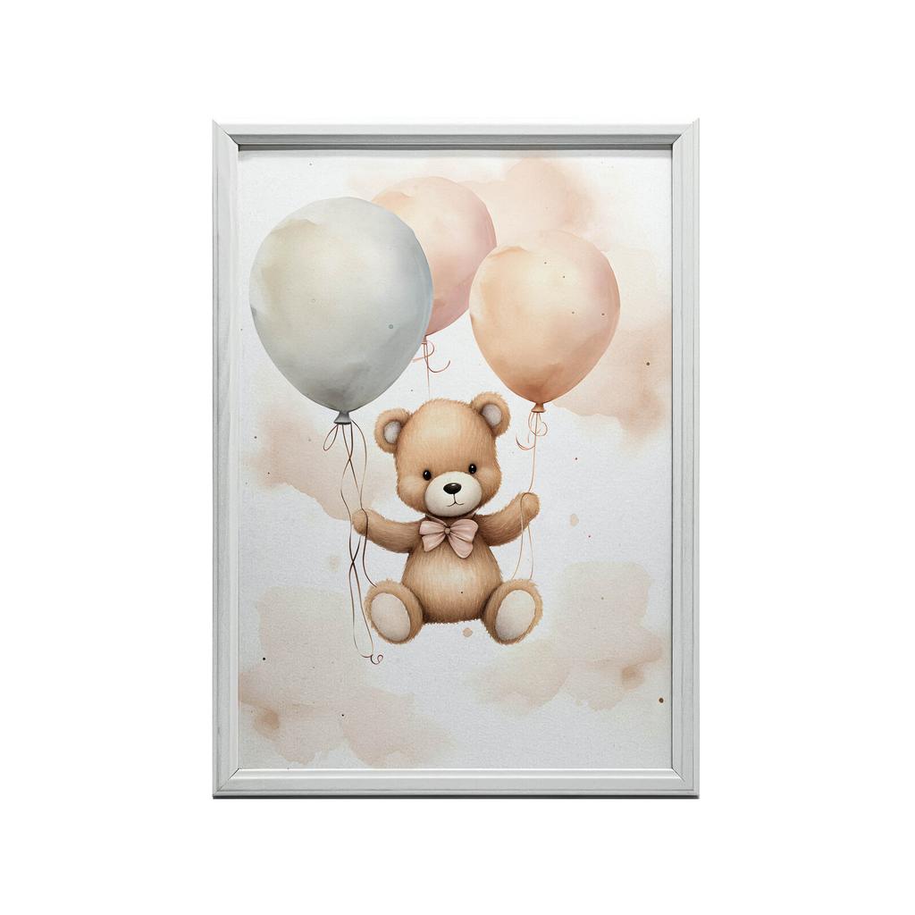 Miś W Balonowej Podróży Miś W Balonowej Podróży, 40X50 Cm, Rama Aluminiowa Złota, Papier Matowy 230 Gsm