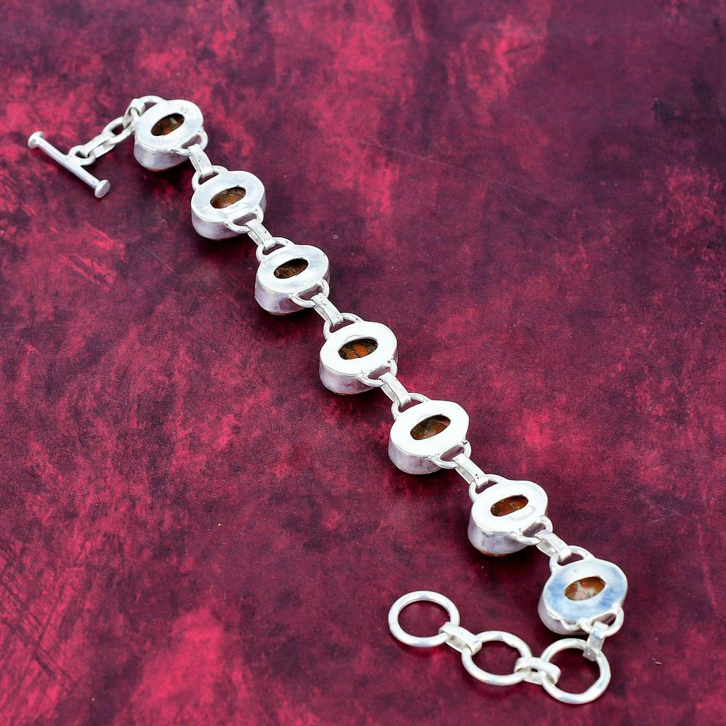 Браслет Orange Sea Sediment из цельного серебра 925 пробы с регулируемой цепочкой, браслет ручной работы с драгоценными камнями на День памяти