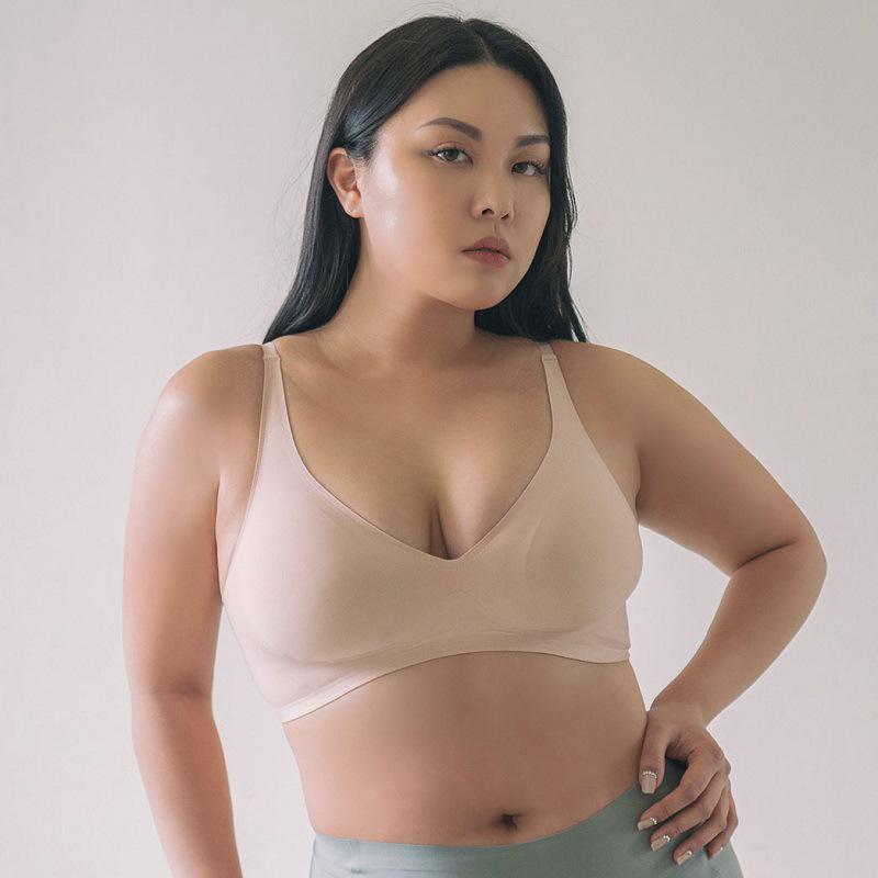Женский бюстгальтер большого размера с V-образным вырезом, без косточек, с мягкой поддержкой и съемными чашками
