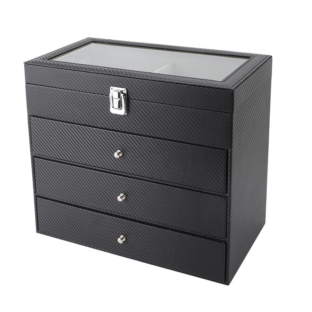 Glasses Display Case Carbon Fibre Grey Liner 4 Tiers 27 Slots Sunglass Glasses Storage Holder Box for Home