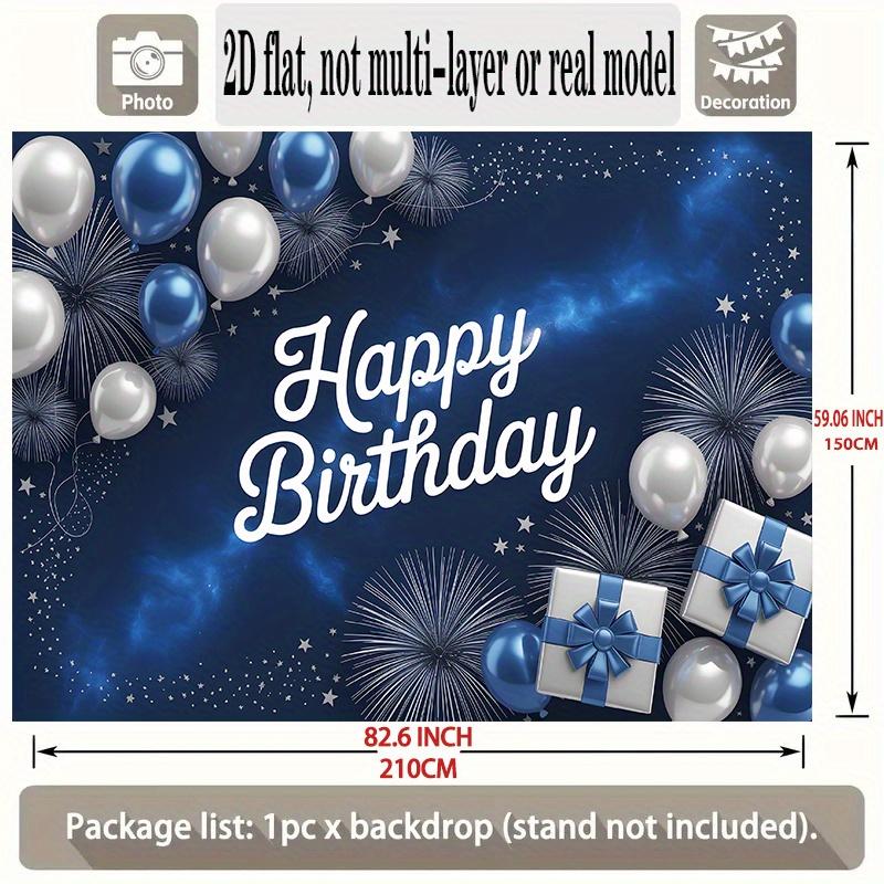 A large 2D flat banner with a blue and silver birthday theme.zyc