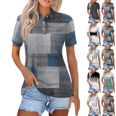 Женская модная повседневная рубашка с короткими рукавами и принтом с лацканами, женские топы на пуговицах