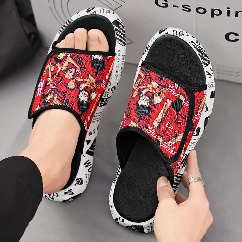 Модные летние молодежные тапочки для мужчин, уникальный дизайн, высококачественные тапочки, нескользящие наружные шлепанцы, сандалии с толстым носком