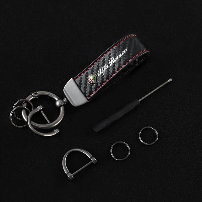 XTXG4 Carbon fiber Car Key Chain Leather Keychain Ring For Alfa Romeo Giulia Stelvio Giulietta 156 159 147 Mito Tonale Brera Disco V