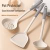 Silicone Non-Stick Kitchen Utensil Set - High Temperature Resistant Spatula, Ladle, and Slotted Spoon for Stir-Fry.