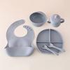Baby Silicone Tableware Set Newborn Baby Complementary Tableware Silicone Compartmentalized Meal Plate Complementary Bowl Bib Feeding Set
