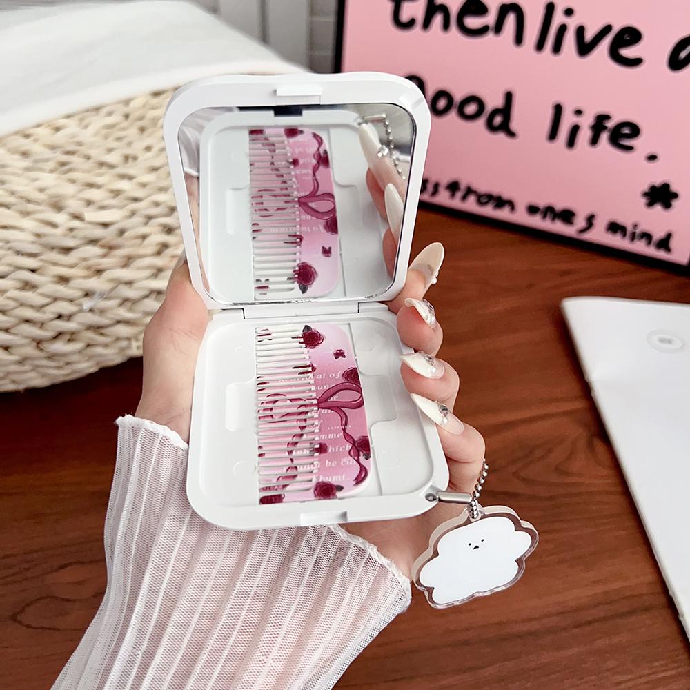 Butterfly Knot Rose Flip-Top Folding Makeup Mirror Portable Pocket Mirror Women Rectangle Cosmetic Make Up Mirror With Comb