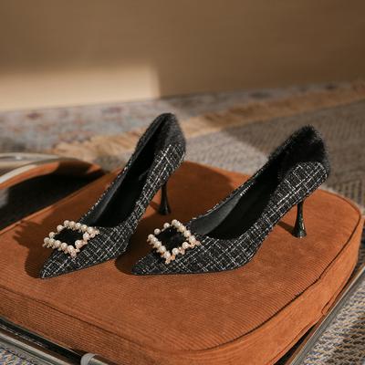 Модные новые осенне-зимние туфли Мао Мао, сексуальный высокий каблук, толстый каблук, женские туфли-лодочки с неглубоким вырезом, универсальные женские туфли