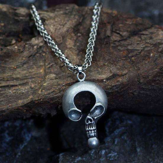 Ожерелье ювелирные изделия в стиле панк Винтаж серебряный цвет вопросительный знак череп кулон украшение на шею ювелирные изделия
