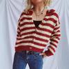 Striped Sweater Cardigan Women's Autumn and Winter 2 New Styles, Looped Yarn Single Breasted Design Sense, Short Jacket Top 3584