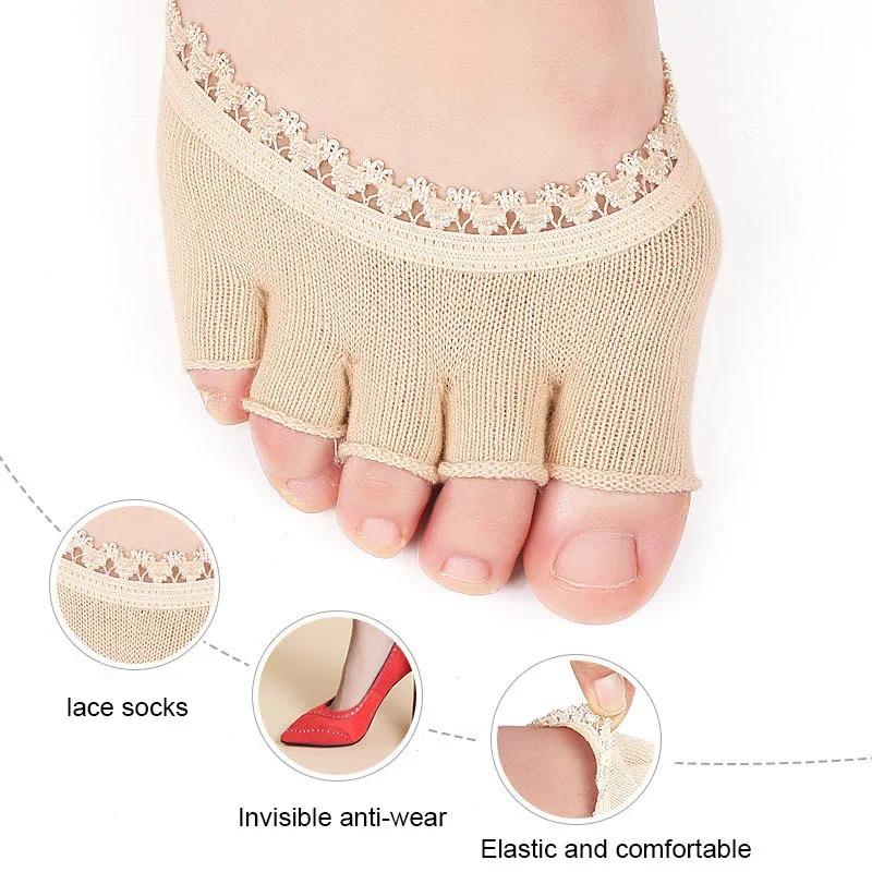 1 Pair Five Toes Forefoot Pads Women's High Heels Wear Half Socks Comfortable Lace Invisible Socks Foot Pain Care Products