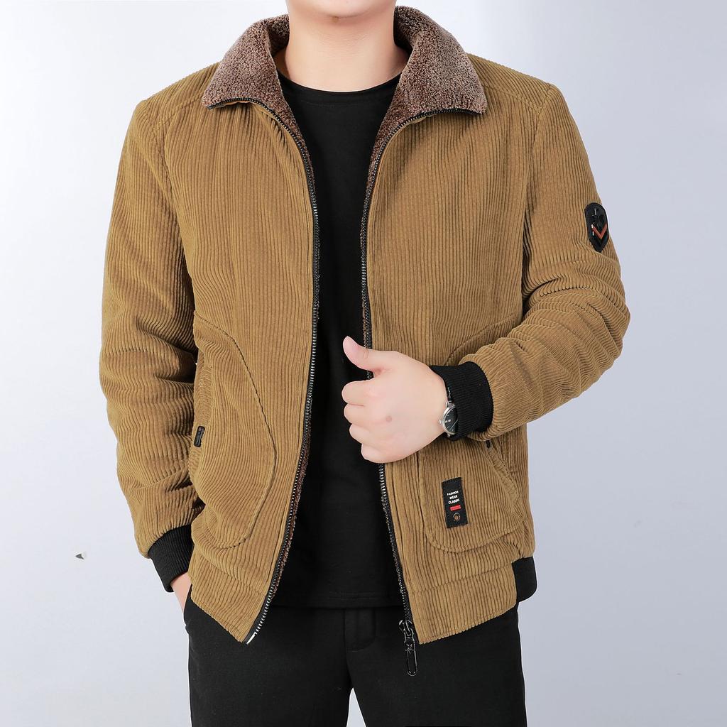 Autumn and Winter New Corduroy Padded Jacket Loose Large Size Padded Jacket Middle-aged and Elderly Casual Warm Padded Jacket