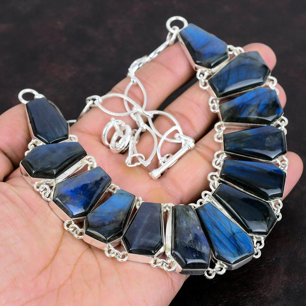 Ожерелье из лабрадорита, ожерелье из натурального драгоценного камня, ожерелье из стерлингового серебра 925 пробы, регулируемая цепочка, ожерелье ручной работы, старинные ювелирные изделия, подарки для мамы