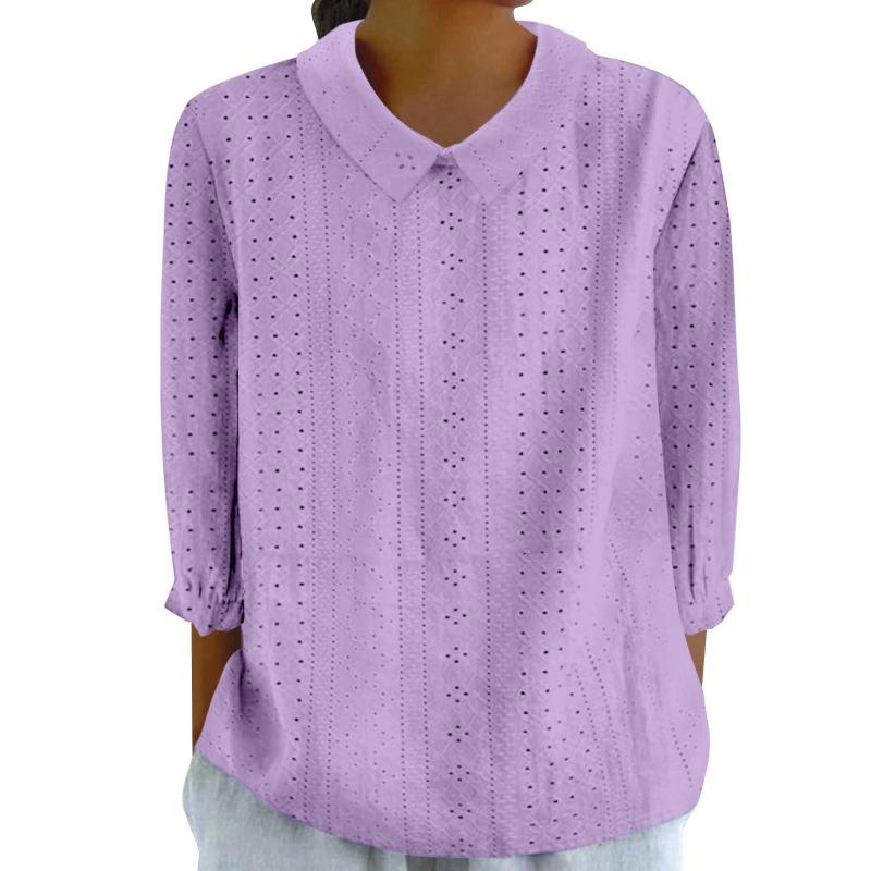 Women's Autumn Shirt Casual Loose Lapel Shirt Pure Top Solid Color Casual Seven Sleeves Women's Breathable Shirt