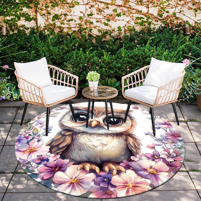 Owl pattern round rug,Carpet Rug for Living Room Bedroom Playroom ,Non-slip Floor Mat,Holiday Gifts and Birthday Gifts.