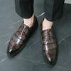Кожаные мужские туфли для офиса, офиса, свадьбы, платья, модные туфли-оксфорды с узором из крокодиловой кожи на шнуровке