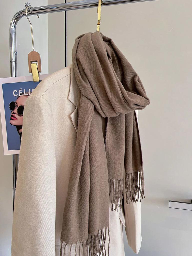 Versatile Fringed Solid Color Wool-Like Scarf For Women 2023 New Autumn Winter Prom Red Scarf Wholesale Warm Shawl