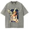 Women's Oil Painting Style Cute Angel Print T-Shirt, Loose Oversized T-Shirt, Wash Short Sleeves Trendy Brand Tee