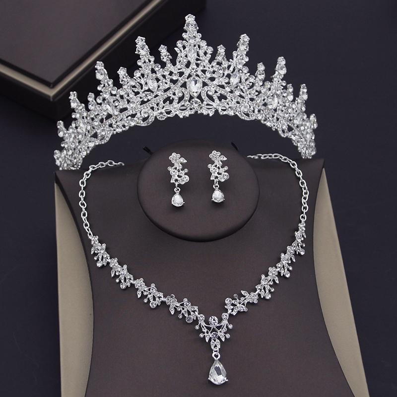 Роскошные великолепные хрустальные свадебные комплекты ювелирных изделий тиары корона серьги колье ожерелье для женщин свадебное платье невесты комплект ювелирных изделий