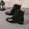 2024 Fashion Square Toe Mid Heel Solid Women's Boots Square Heel Ankle Modern Boots Spring/autumn Lace-up Shoes Female Botas