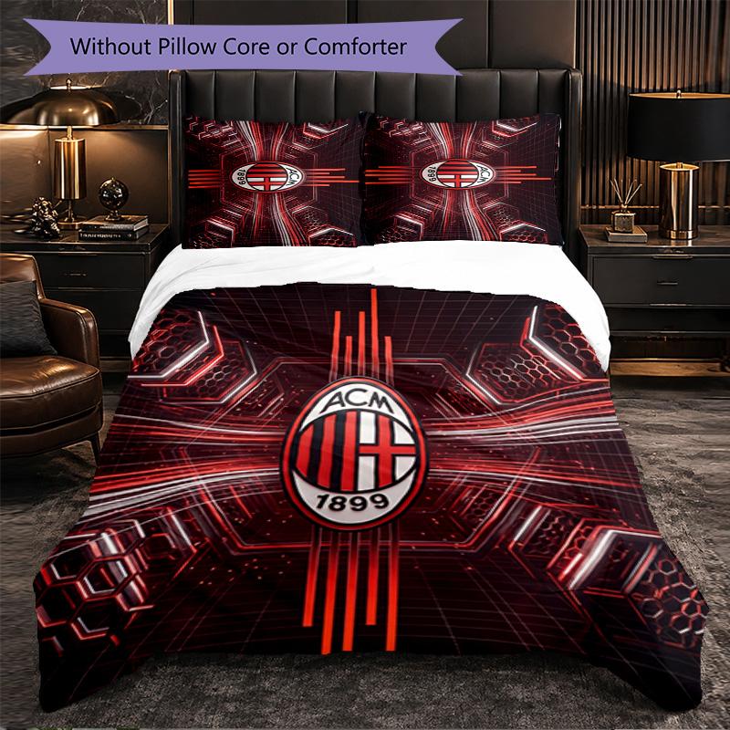 AC Milan Pattern 3 Pieces Bedding Set Soft Microfiber Duvet Cover with Pillow Cases for Bedroom