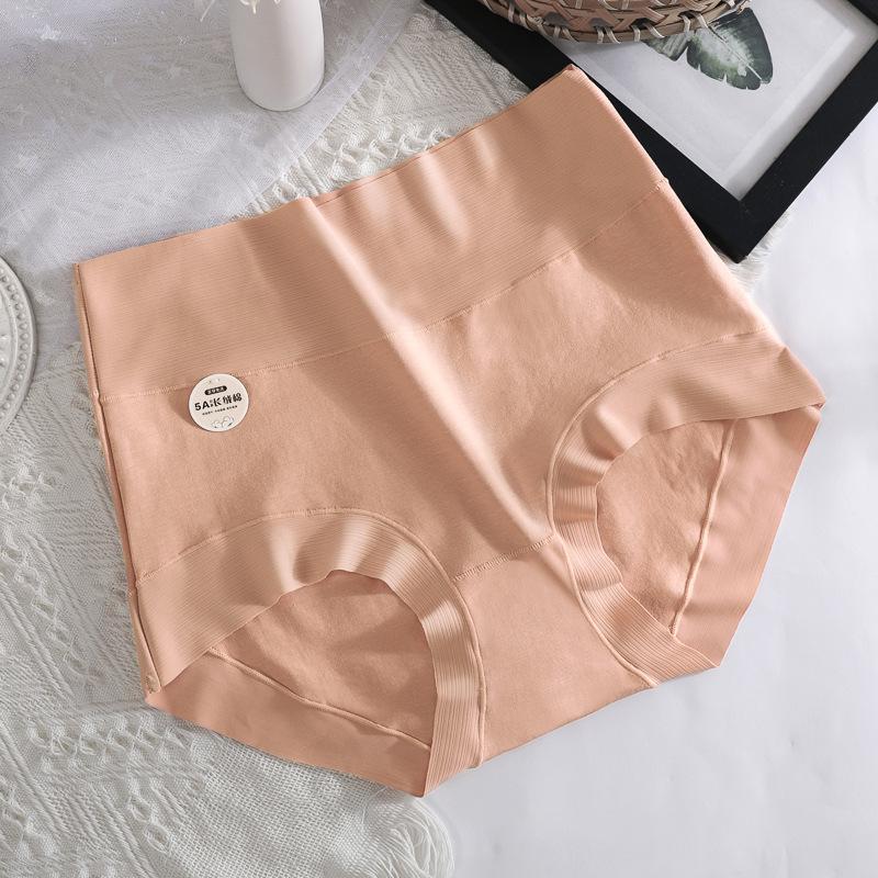 Женские бесшовные трусы с высокой талией — размер L, чистый длинноволокнистый хлопок класса 5А из Синьцзяна, антибактериальный и дышащий.
