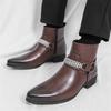 Дизайнер Моды Новые Мужские Металлические Цепи Острый Носок Повседневные Ботильоны Мужская Зимняя Мода Черные Коричневые Челси Кожаные Туфли Zapatos Hombre