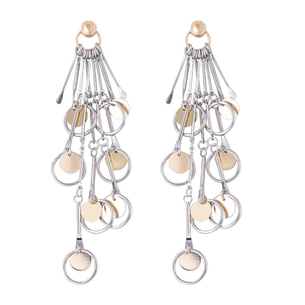 Европейский и американский тренд на легкую роскошь, сочетание цветов, металл, дизайнерское чувство, дисковый кулон, серьги с бахромой, длинные серьги с бахромой