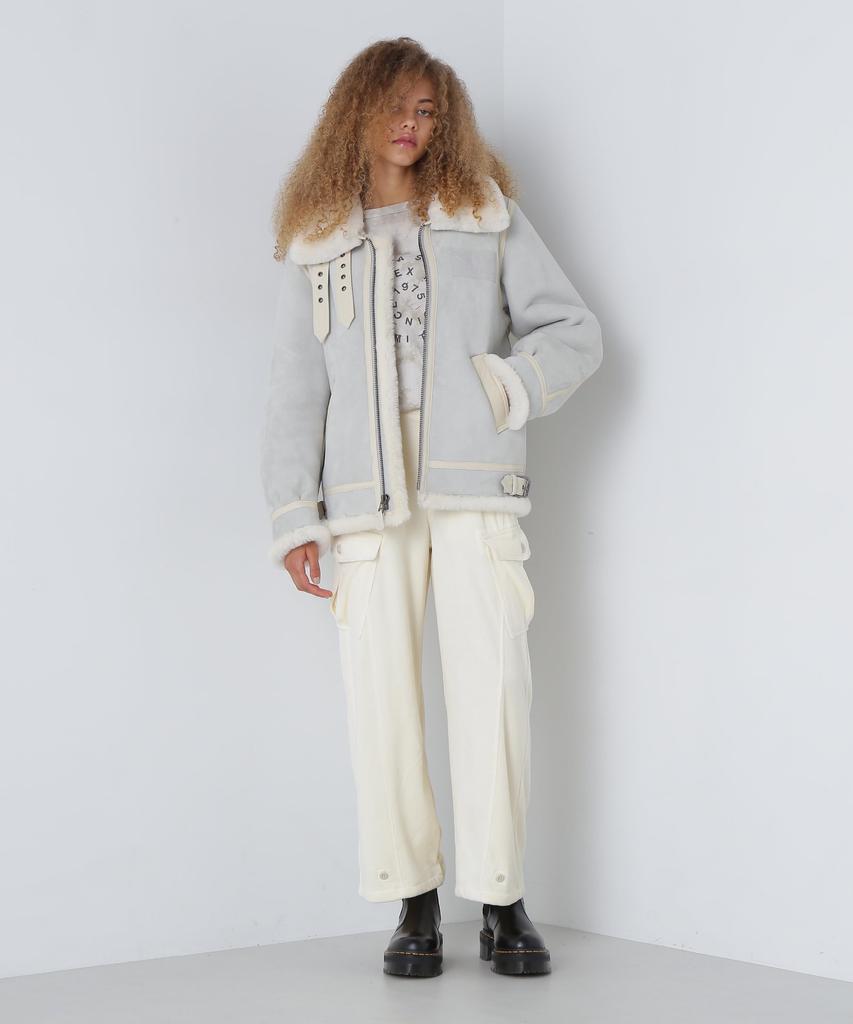 AVIREX BOYFRIEND CARGO VELOUR PANTS S ivory 783-4210601