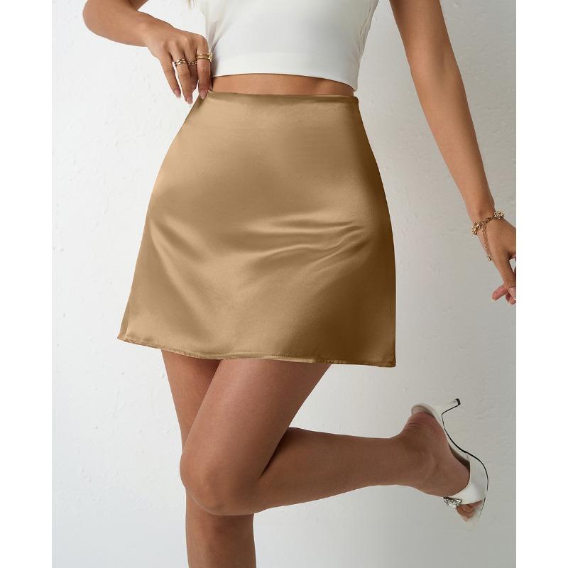 Женская атласная юбка весна-лето Юбка-трапеция Плиссированная юбка Высокая талия