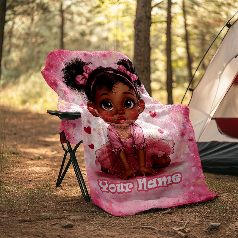 1PC Custom Name Pink Hearts Art outdooor Flannel blankets Patterns Throw Blanket All-Season Soft Gift for Couch, Bed, Camping gifts
