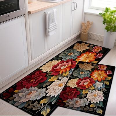 Восточный стиль, цветочный узор, коврик для бега, кухонный коврик, мягкий утолщенный кухонный коврик, водонепроницаемый, нескользящий, маслостойкий, напольный коврик, коврик для бега