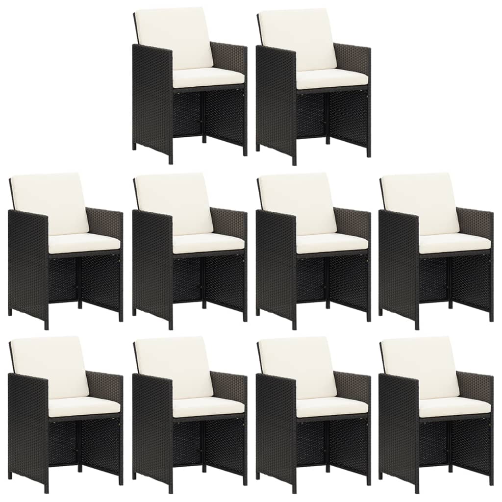11 piece Garden Dining Set with Cushions Poly Rattan Black
