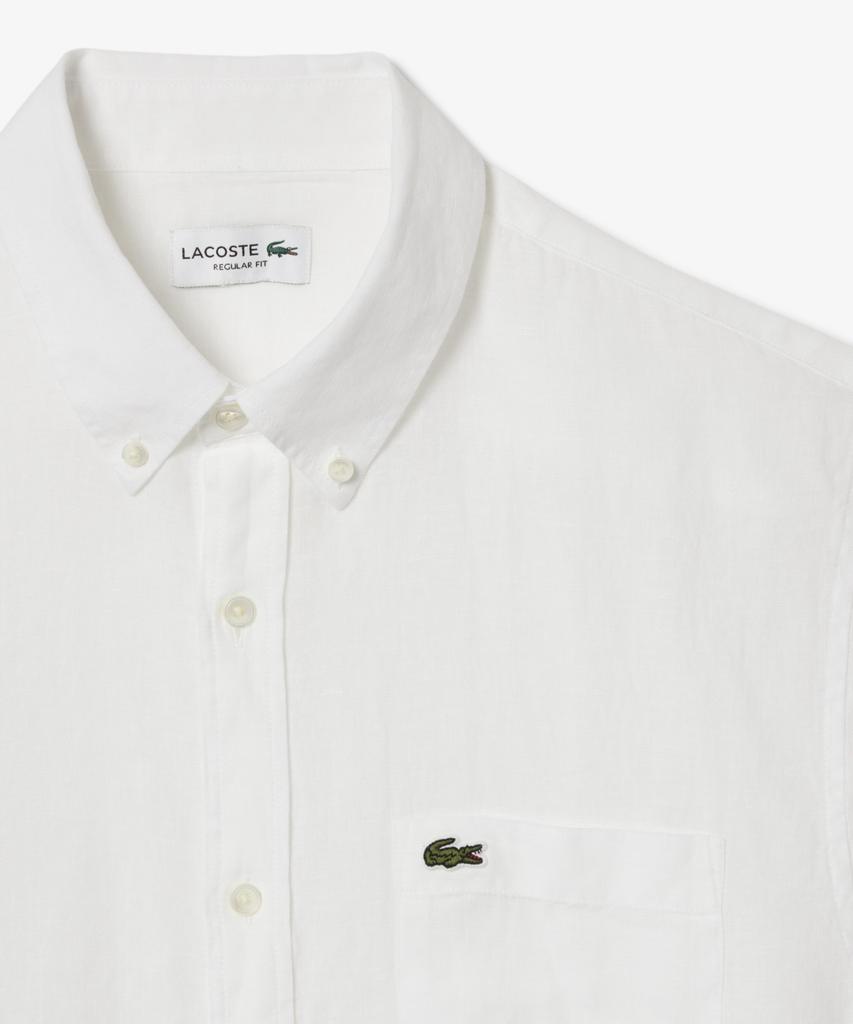 Мужская льняная однотонная рубашка с коротким рукавом LACOSTE Ch5699-56G 001