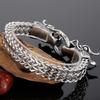 Gothic Double Chinese Long Dragon Heads Design Men's Bracelet 11MM Width Stainless Steel Square Franco Link Chain Male Jewelry
