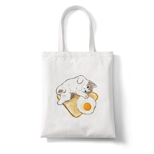 Harajuku Kawaii Cat Cartoon Canvas Bag Shopper Bag Letter Print Large Capacity Houlder Bags Shopping Bag Casual Fashion Tote Bag