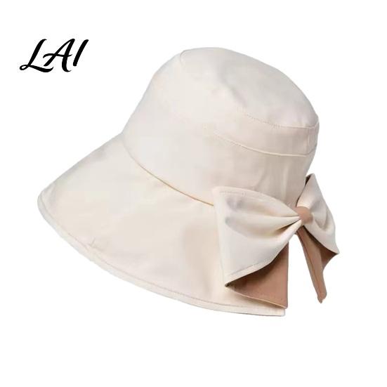 Summer Beach Hat Women Sun Hat Back Bowknot Fisherman Wide Brim UV Protection Lightweight Bucket for Outdoor Travel Hiking Fishing Use Casual