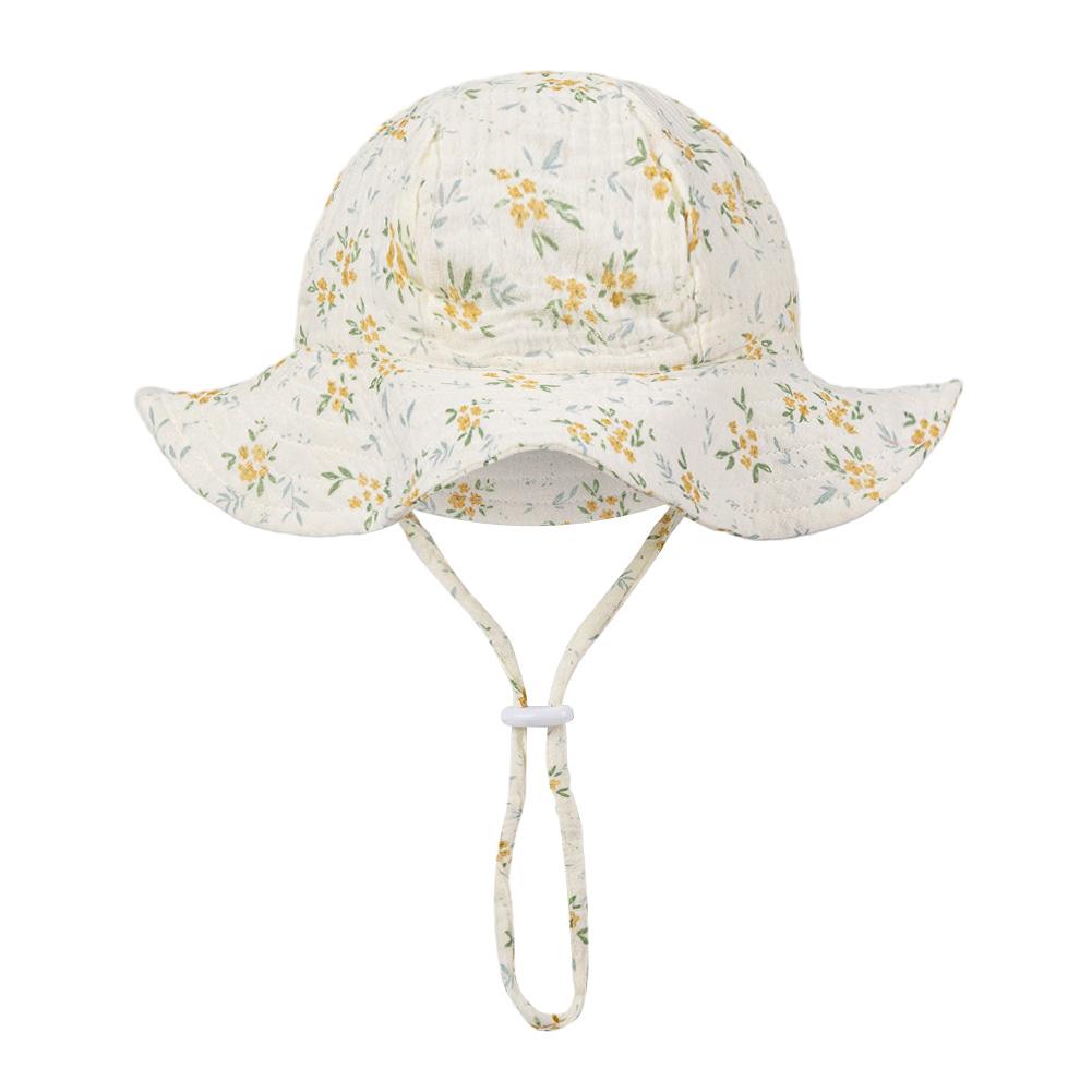Floral Print Baby Bucket Hats Adjustable Solid Caps for Infant Boys Girls Sunscreen Outdoor Beanies Beach Fishing Headwraps