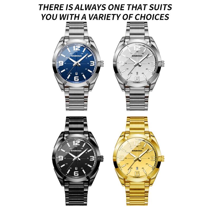 BINBOND Мужские часы Большие цифровые модные деловые водонепроницаемые календарные ночные светильники из нержавеющей стали кварцевые мужские часы мужской подарок