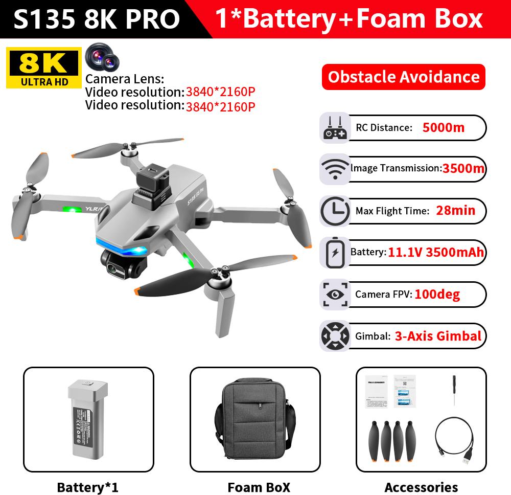 New S135 8K HD camera Drone 5G FPV GPS Return 360° radar avoidance avoidance Profesional Brushless Motor Quadrotor Dron Gift