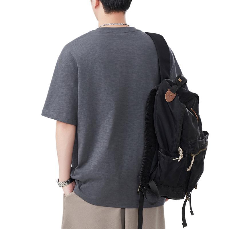 Летняя вышитая футболка с коротким рукавом для мужчин Свободная футболка с круглым вырезом и рукавом до локтя Универсальный отдых Простой