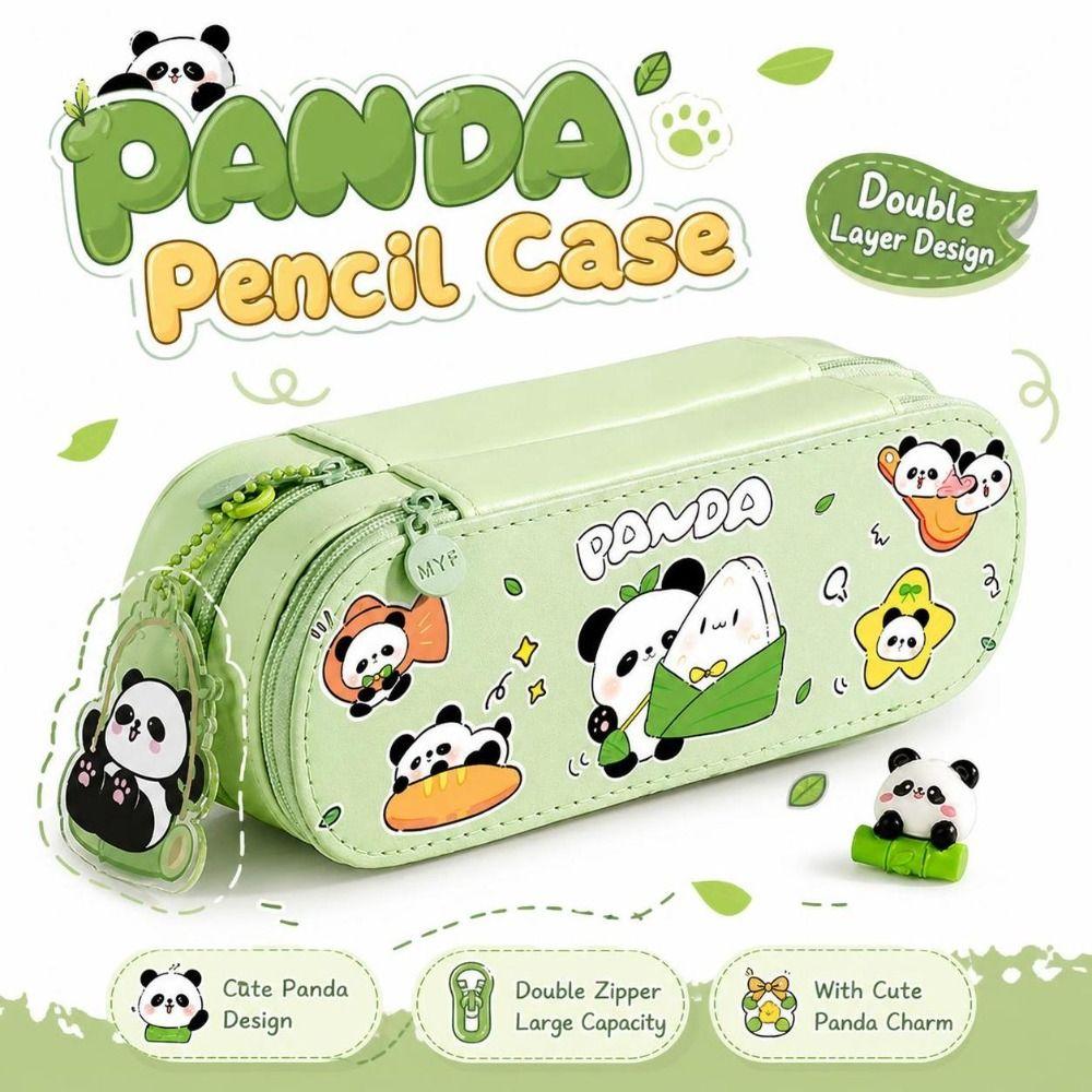 Washable Panda Pencil Case 2-Tier Pen Bags New Pencil Box Student Stationery