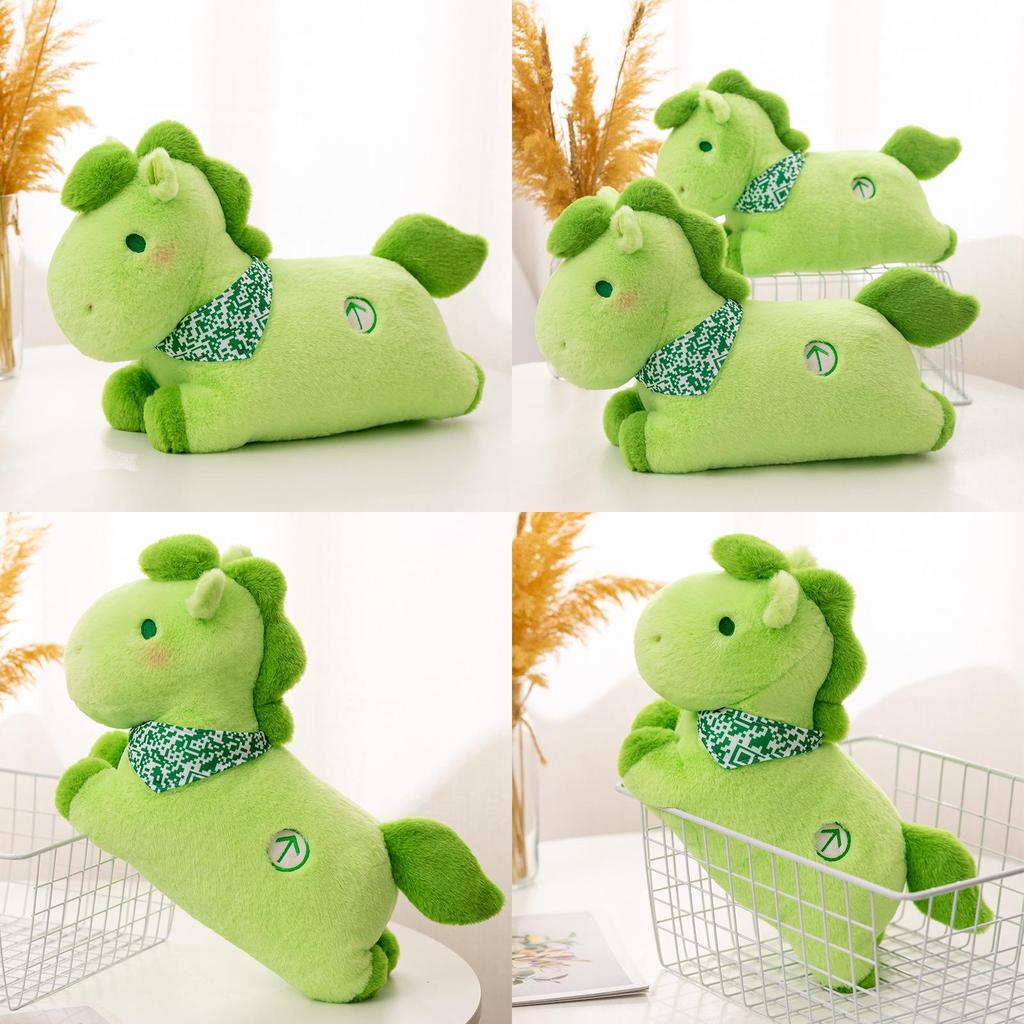 Плюшевая игрушка Зеленый конь с мозаичным шарфом для декора детской спальни, подарок для детей