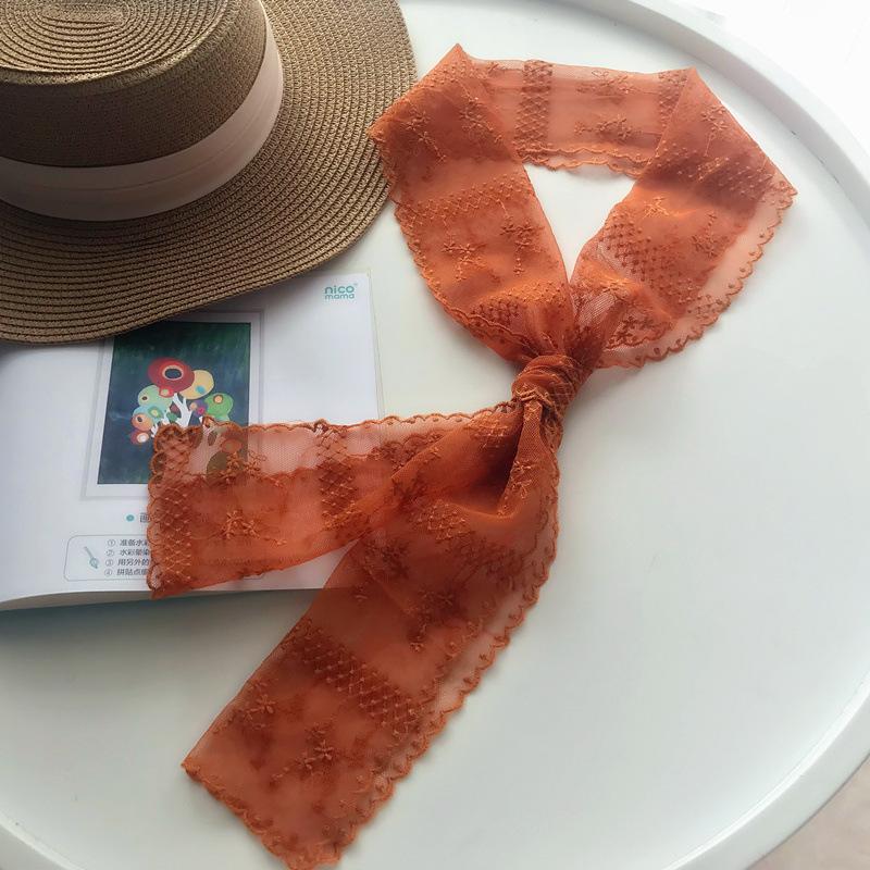 Spring and Autumn Korean Lace Scarf Solid Color Long Strip Small Scarf Neck Protection Hair Decoration Scarf Ribbon Winter Scarf
