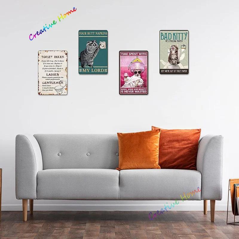 Металлическая жестяная вывеска для домашних животных, ши-тцу, мыло для мытья лап, печатный плакат, ванная комната, туалет, гостиная, домашний художественный декор стены