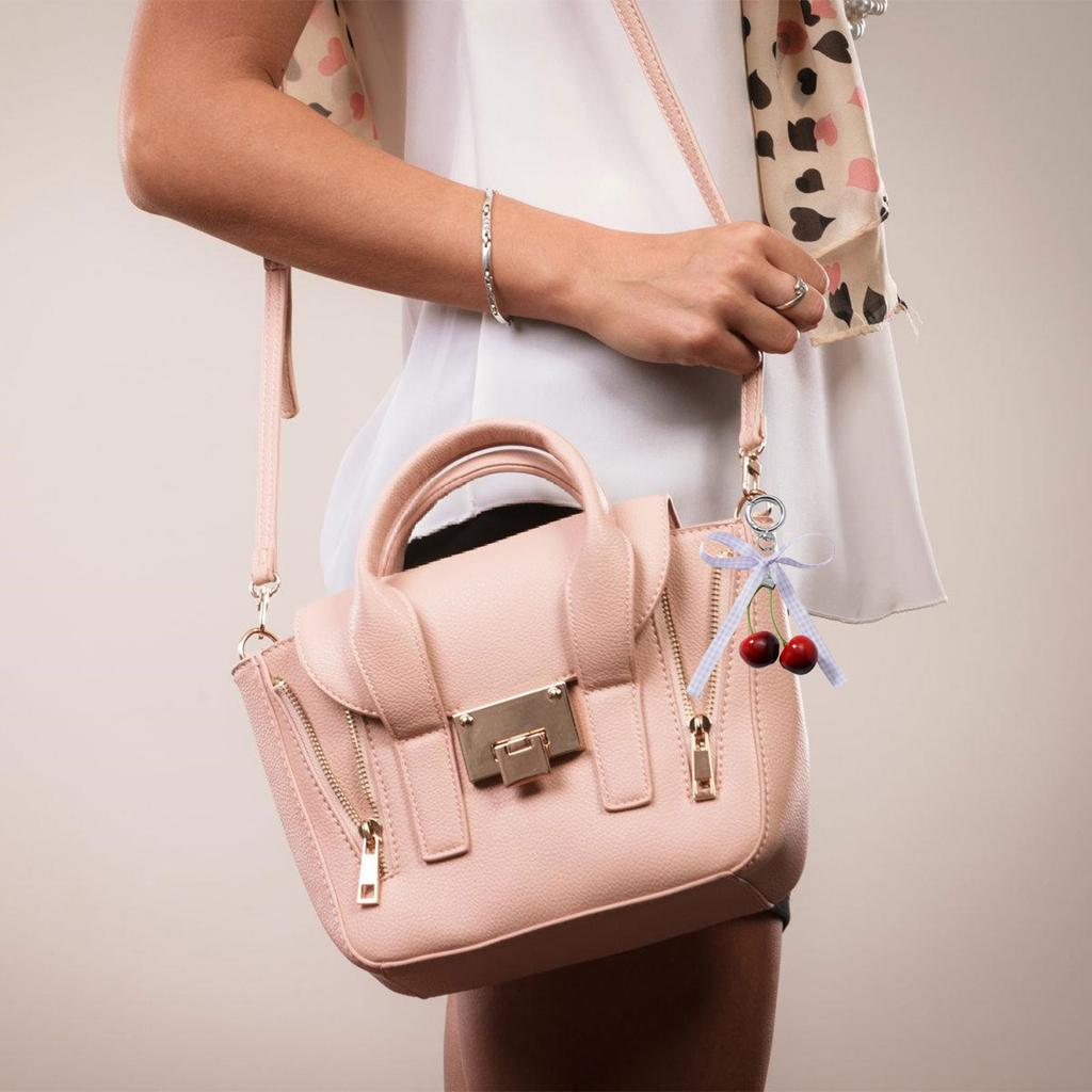 Модная подвеска в виде сумки из искусственной вишни, имитация фруктов, брелок для ключей с бантом из ленты для повседневного использования