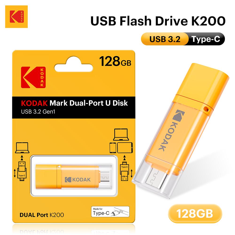 Kodak USB 3.2 флеш-накопитель K200 с двойным интерфейсом Type‑C и USB‑A, OTG, с матовым покрытием, 32 ГБ/64 ГБ/128 ГБ/256 ГБ для ПК, телефона, планшета, автомобиля